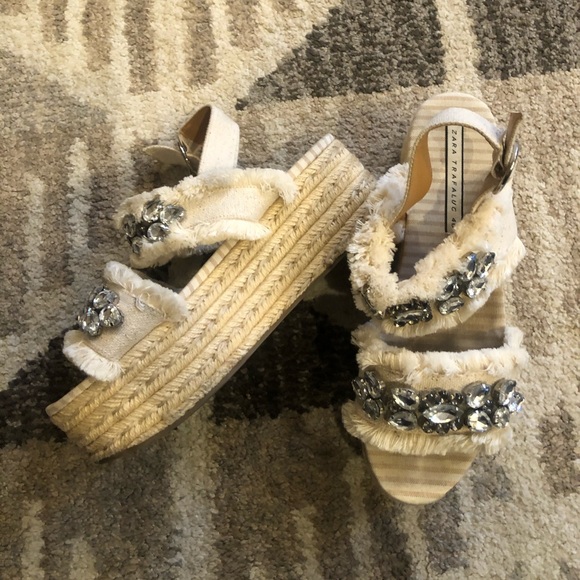 Zara platform espadrilles with rhinestones sz 8
